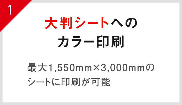 1.大判シートへのカラー印刷 最大1,550ｍｍ×3,000ｍｍのシートに印刷が可能